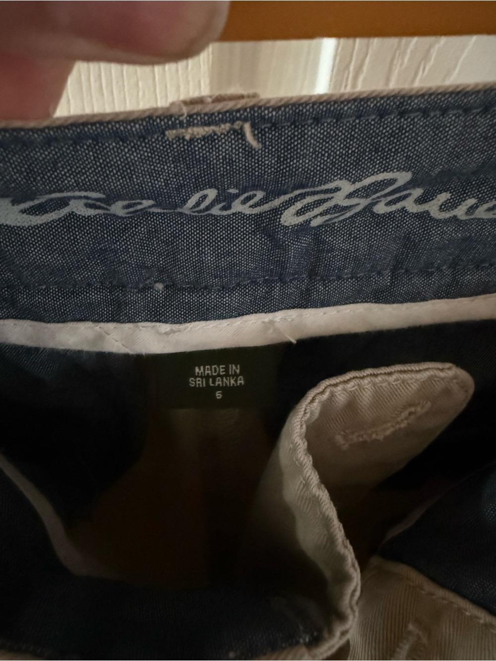 Eddie Bauer Legendwash Cotton Tan Khaki Pants with Blue Waistband Detail - Picture 7 of 8